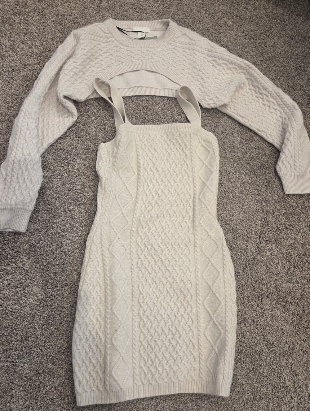 H&M 2 Piece Cable Knit Ivory Sweater Dress